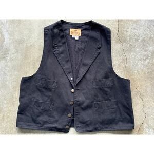 Vintage 90s King Ranch Black canvas 2XL Vest made in USA button cowboy western